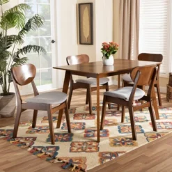 5pc Katya Fabric Upholstered And Wood Dining Set Gray/Brown - Baxton Studio -Baxton Studio GUEST 278fa02a 478c 4102 b9e8 13dd80833583