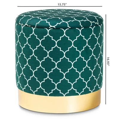 Serra Quatrefoil Velvet Upholstered Metal Storage Ottoman - Baxton Studio 7 Serra Quatrefoil Velvet Upholstered Metal Storage Ottoman - Baxton Studio - Image 7