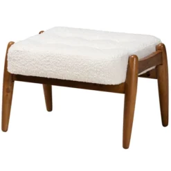 Baxton Studio Jeanine Japandi Cream Boucle Fabric And Walnut Brown Finished Rubberwood Ottoman Footstool