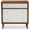 Harlow Mid-Century Modern Scandinavian Style Wood 3 Drawer Chest White/Walnut - Baxton Studio