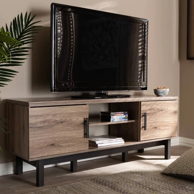 2 Door Arend Two-Tone Wood TV Stand For TVs Up To 55" Brown - Baxton Studio 2 2 Door Arend Two-Tone Wood TV Stand For TVs Up To 55" Brown - Baxton Studio - Image 2