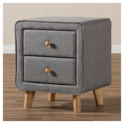 Jonesy Mid - Century Fabric Upholstered 2 - Drawer Nightstand - Gray - Baxton Studio -Baxton Studio GUEST 28f5f41c 8284 4c07 a2a3 0f09cf573a53