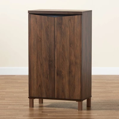 Talon Two-Tone Wood 2 Door Shoe Storage Cabinet Walnut Brown/Dark Gray - Baxton Studio 9 Talon Two-Tone Wood 2 Door Shoe Storage Cabinet Walnut Brown/Dark Gray - Baxton Studio - Image 9