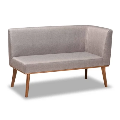 2pc Odessa Mid-Century Modern Fabric Upholstered Wood Dining Corner Sofa Bench Set Walnut/Brown/Gray - Baxton Studio 1 2pc Odessa Mid-Century Modern Fabric Upholstered Wood Dining Corner Sofa Bench Set Walnut/Brown/Gray - Baxton Studio