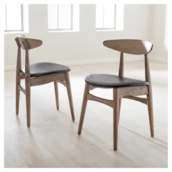 Set Of 2 Edna Mid-Century Modern French Black Faux Leather & Oak Light Brown Finishing Wood Dining Chairs - Baxton Studio 7 Set Of 2 Edna Mid-Century Modern French Black Faux Leather & Oak Light Brown Finishing Wood Dining Chairs - Baxton Studio -Baxton Studio GUEST 2a02ee38 8310 48ab b5a7 067a4679fe54