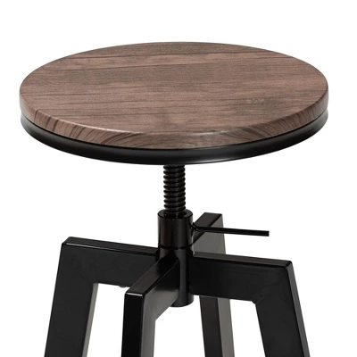 3pc Metal And Maritta Wood Height Adjustable Bar Pub Dining Set Walnut/Black - Baxton Studio 4 3pc Metal And Maritta Wood Height Adjustable Bar Pub Dining Set Walnut/Black - Baxton Studio - Image 4