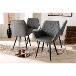 4pc Astrid Leather Upholstered Metal Dining Chairs - Baxton Studio -Baxton Studio GUEST 2aacd77c 5bc8 4da7 a257 a586fa9b59dd