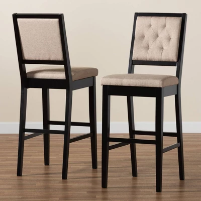 2pc Gideon Fabric Upholstered And Wood Barstool Set Sand/Dark Brown - Baxton Studio 7 2pc Gideon Fabric Upholstered And Wood Barstool Set Sand/Dark Brown - Baxton Studio - Image 7