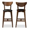 Set Of 2 Eline Mid-Century Modern Walnut Finished Wood Faux Leather Upholstered Barstools Black - Baxton Studio