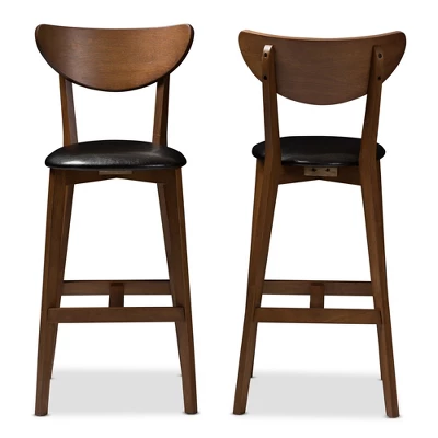 Set Of 2 Eline Mid-Century Modern Walnut Finished Wood Faux Leather Upholstered Barstools Black - Baxton Studio 1 Set Of 2 Eline Mid-Century Modern Walnut Finished Wood Faux Leather Upholstered Barstools Black - Baxton Studio