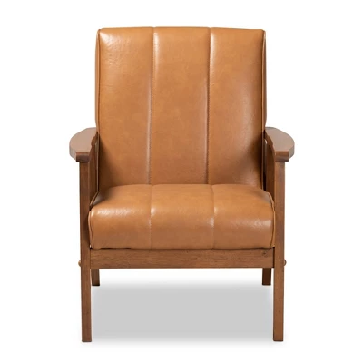 Nikko Mid-Century Faux Leather Upholstered Wood Lounge Chair Walnut/Brown - Baxton Studio 1 Nikko Mid-Century Faux Leather Upholstered Wood Lounge Chair Walnut/Brown - Baxton Studio