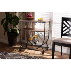 Dania Antique Vintage Industrial Metal And Wood Mobile Wine Bar Cart Black/Walnut - Baxton Studio 12 Dania Antique Vintage Industrial Metal And Wood Mobile Wine Bar Cart Black/Walnut - Baxton Studio -Baxton Studio GUEST 2c336a90 0772 4aae 87b4 b7b70e085c56