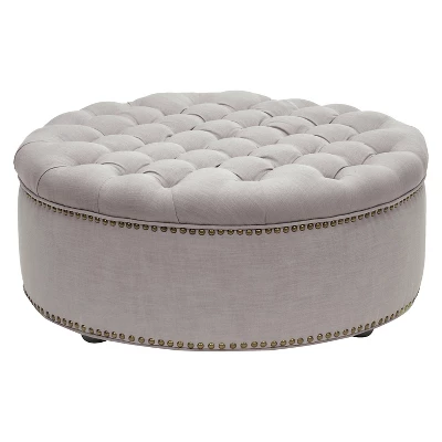 Iglehart Linen Modern Tufted Ottoman - Baxton Studio 4 Iglehart Linen Modern Tufted Ottoman - Baxton Studio - Image 4