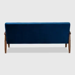 Sorrento Velvet Upholstered Wooden 3 Seater Sofa Navy Blue/Brown - Baxton Studio -Baxton Studio GUEST 2d58ab20 d8a2 4a0d 84d5 081406871841