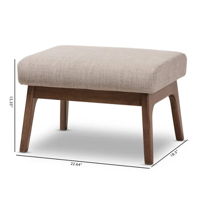 Bianca Mid Century Modern Walnut Wood Fabric Ottoman Light Gray - Baxton Studio 5 Bianca Mid Century Modern Walnut Wood Fabric Ottoman Light Gray - Baxton Studio - Image 5