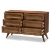 Barrett Wood And Synthetic Rattan 6 Drawer Dresser Walnut Brown - Baxton Studio