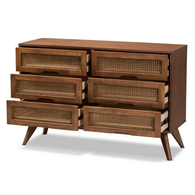 Barrett Wood And Synthetic Rattan 6 Drawer Dresser Walnut Brown - Baxton Studio 1 Barrett Wood And Synthetic Rattan 6 Drawer Dresser Walnut Brown - Baxton Studio