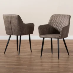 Set Of 2 Belen Imitation Leather Upholstered Metal Dining Chairs Gray/Brown - Baxton Studio 12 Set Of 2 Belen Imitation Leather Upholstered Metal Dining Chairs Gray/Brown - Baxton Studio -Baxton Studio GUEST 2ee3cbcc 9b9f 47cf b073 c9ce124626a2