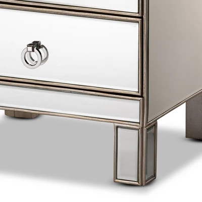 Ewan Mirrored 3 Drawer Nightstand Silver - Baxton Studio 5 Ewan Mirrored 3 Drawer Nightstand Silver - Baxton Studio - Image 5