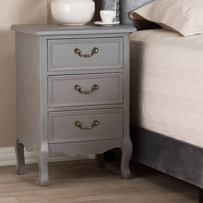 3 Drawer Capucine Finished Wood Nightstand Gray - Baxton Studio 2 3 Drawer Capucine Finished Wood Nightstand Gray - Baxton Studio - Image 2