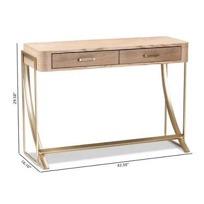 Lafoy Natural Finished Wood And Finished 2 Drawer Console Table Brown - Baxton Studio 6 Lafoy Natural Finished Wood And Finished 2 Drawer Console Table Brown - Baxton Studio - Image 6
