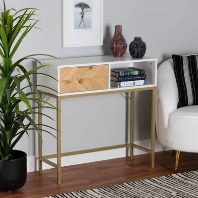 Giona Two-Tone Wood And Metal 1 Drawer Console Table White/Gold - Baxton Studio 1 Giona Two-Tone Wood And Metal 1 Drawer Console Table White/Gold - Baxton Studio