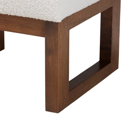 Yashiya Boucle Ottoman Footstool: Mid-Century Design, Rubberwood Frame - Baxton Studio 4 Yashiya Boucle Ottoman Footstool: Mid-Century Design, Rubberwood Frame - Baxton Studio - Image 4