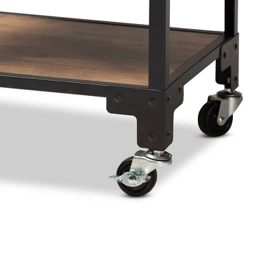 4 Tier Victor Wood And Metal Mobile Wine Cart Walnut/Black - Baxton Studio 4 4 Tier Victor Wood And Metal Mobile Wine Cart Walnut/Black - Baxton Studio - Image 4