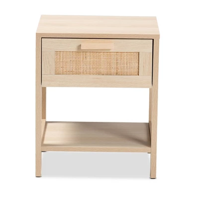 Sebille Wood With Natural Rattan 1 Drawer Nightstand Light Brown - Baxton Studio: Mid-Century Design, Organizational Storage 2 Sebille Wood With Natural Rattan 1 Drawer Nightstand Light Brown - Baxton Studio: Mid-Century Design, Organizational Storage - Image 2