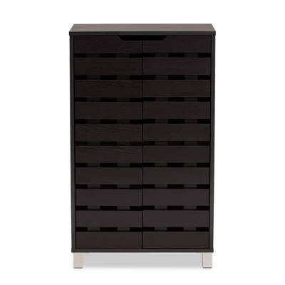 2 Door Ernest Brown Wood Shoe Storage Cabinet Dark Brown - Baxton Studio 2 2 Door Ernest Brown Wood Shoe Storage Cabinet Dark Brown - Baxton Studio - Image 2
