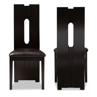 Set Of 2 Alani Faux Leather Dining Chairs: Baxton Studio, Wenge Wood Finish, Cut-Out Back 1 Set Of 2 Alani Faux Leather Dining Chairs: Baxton Studio, Wenge Wood Finish, Cut-Out Back