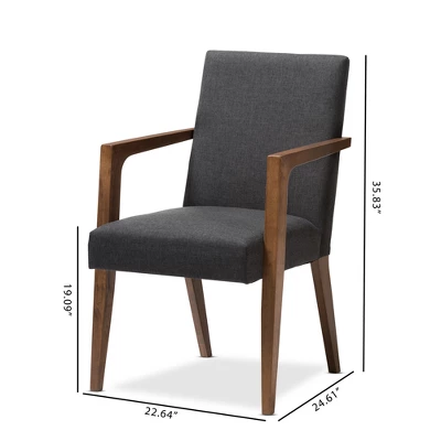 Set Of 2 Andrea Mid - Century Modern Upholstered Wooden Armchair - Dark Gray - Baxton Studio 3 Set Of 2 Andrea Mid - Century Modern Upholstered Wooden Armchair - Dark Gray - Baxton Studio - Image 3