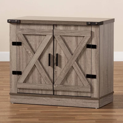 Wayne Farmhouse Wood 2 Doors Shoe Storage Cabinet Oak Brown - Baxton Studio 8 Wayne Farmhouse Wood 2 Doors Shoe Storage Cabinet Oak Brown - Baxton Studio - Image 8