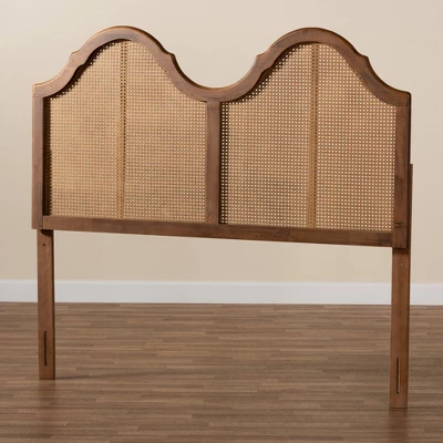 Hazel Vintage Wood And Synthetic Rattan Arched Headboard Walnut - Baxton Studio 3 Hazel Vintage Wood And Synthetic Rattan Arched Headboard Walnut - Baxton Studio - Image 3