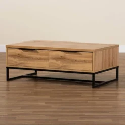 Franklin Wood And Metal 2 Drawer Coffee Table Oak/Black - Baxton Studio: Large Storage, Modern Design 15 Franklin Wood And Metal 2 Drawer Coffee Table Oak/Black - Baxton Studio: Large Storage, Modern Design -Baxton Studio GUEST 355f6b8b 347e 41e4 a696 1ba08d3ae186