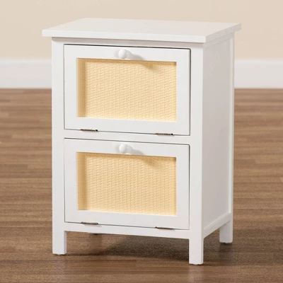 Sariah Wood Rattan 2 Door Nightstand White - Baxton Studio 9 Sariah Wood Rattan 2 Door Nightstand White - Baxton Studio - Image 9