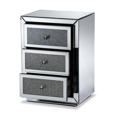 Talan 3 Drawers Mirrored Nightstand - Baxton Studio 1 Talan 3 Drawers Mirrored Nightstand - Baxton Studio