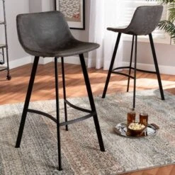 Set Of 2 Tani Faux Leather Upholstered Metal Barstools Gray/Black - Baxton Studio 9 Set Of 2 Tani Faux Leather Upholstered Metal Barstools Gray/Black - Baxton Studio -Baxton Studio GUEST 36814638 5347 420d b508 cdb6e3c344e9