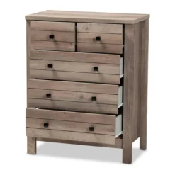 Derek Natural Wood 5 Drawer Chest Brown - Baxton Studio