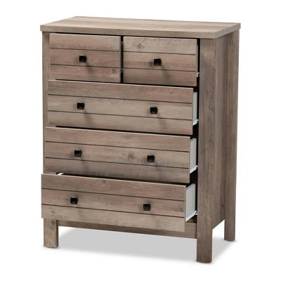 Derek Natural Wood 5 Drawer Chest Brown - Baxton Studio 1 Derek Natural Wood 5 Drawer Chest Brown - Baxton Studio