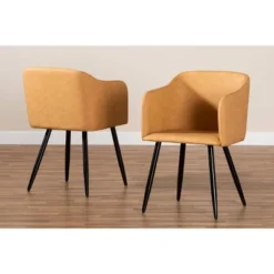 2pc Eris Tan Leather Upholstered And Metal Dining Chairs Black/Tan - Baxton Studio -Baxton Studio GUEST 36b47653 937e 4d57 a136 3c19e2dce8fa