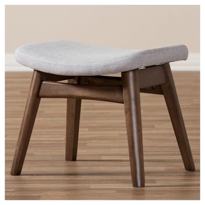 Vera Mid - Century Modern Fabric Upholstered Ottoman - Light Gray, "Walnut" Brown - Baxton Studio 3 Vera Mid - Century Modern Fabric Upholstered Ottoman - Light Gray, "Walnut" Brown - Baxton Studio - Image 3
