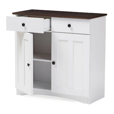 Lauren TwoTone And Buffet Kitchen Cabinet With Two Doors And Two Drawers White/Dark Brown - Baxton Studio 1 Lauren TwoTone And Buffet Kitchen Cabinet With Two Doors And Two Drawers White/Dark Brown - Baxton Studio