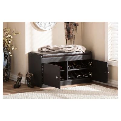 Margaret Modern And Contemporary Wood 2 - Door Shoe Cabinet With Faux Leather Seating Bench - Dark Brown - Baxton Studio 3 Margaret Modern And Contemporary Wood 2 - Door Shoe Cabinet With Faux Leather Seating Bench - Dark Brown - Baxton Studio - Image 3