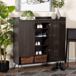 Baldor Wood 3 Door Shoe Cabinet Dark Brown - Baxton Studio 17 Baldor Wood 3 Door Shoe Cabinet Dark Brown - Baxton Studio -Baxton Studio GUEST 3734f44e 7420 471e bc7f 63ba930c5b40