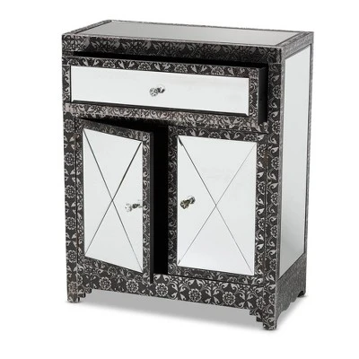 Wycliff Metal And Mirrored Glass 1 Drawer Sideboard Buffet Dark Gray/Silver - Baxton Studio 2 Wycliff Metal And Mirrored Glass 1 Drawer Sideboard Buffet Dark Gray/Silver - Baxton Studio - Image 2