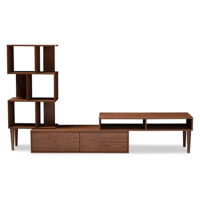 Haversham Mid-Century Retro Modern Display TV Stand For TVs Up To 60" Walnut Brown - Baxton Studio 1 Haversham Mid-Century Retro Modern Display TV Stand For TVs Up To 60" Walnut Brown - Baxton Studio