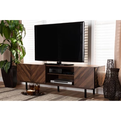 Berit Wood TV Stand For TVs Up To 70" Walnut - Baxton Studio 6 Berit Wood TV Stand For TVs Up To 70" Walnut - Baxton Studio - Image 6
