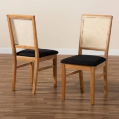 Set Of 2 Idris Fabric Upholstered Rattan Dining Chairs Black/Oak Brown - Baxton Studio 14 Set Of 2 Idris Fabric Upholstered Rattan Dining Chairs Black/Oak Brown - Baxton Studio -Baxton Studio GUEST 396b77df e096 465a 9207 05fb7411af27