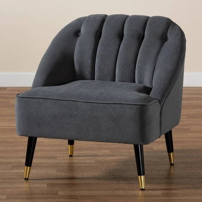 Ellard Velvet Fabric Upholstered Two-Tone Wood Accent Chair Gray/Dark Brown - Baxton Studio 10 Ellard Velvet Fabric Upholstered Two-Tone Wood Accent Chair Gray/Dark Brown - Baxton Studio - Image 10